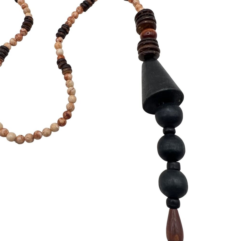 Chunky 27" Boho Wood Coconut Shell Statement Necklace Tribal Throw Over Festival - Picture 5 of 9